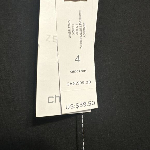 NWT Chico's Zenergy Contrast Stitch Tunic Sweatshirt Pockets Size 4 XXL Black - Picture 3 of 8